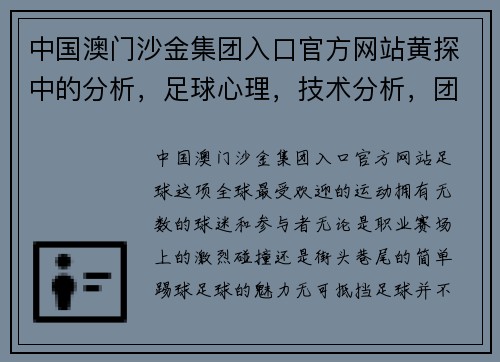 中国澳门沙金集团入口官方网站黄探中的分析，足球心理，技术分析，团队协作