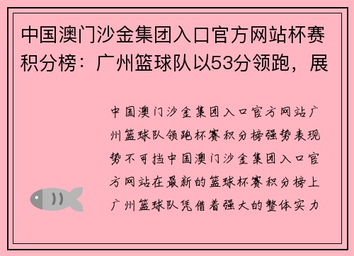 中国澳门沙金集团入口官方网站杯赛积分榜：广州篮球队以53分领跑，展现非凡实力