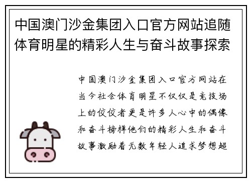 中国澳门沙金集团入口官方网站追随体育明星的精彩人生与奋斗故事探索指南