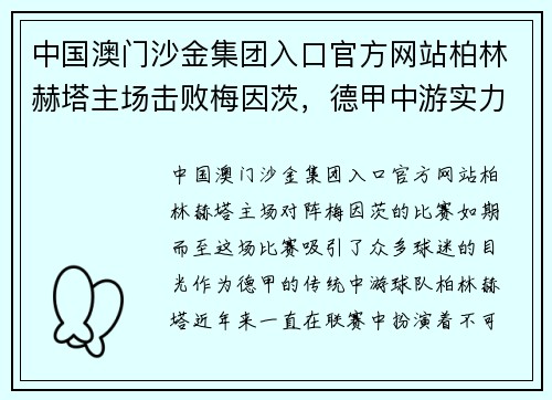 中国澳门沙金集团入口官方网站柏林赫塔主场击败梅因茨，德甲中游实力再展现
