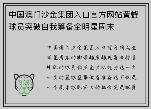 中国澳门沙金集团入口官方网站黄蜂球员突破自我筹备全明星周末